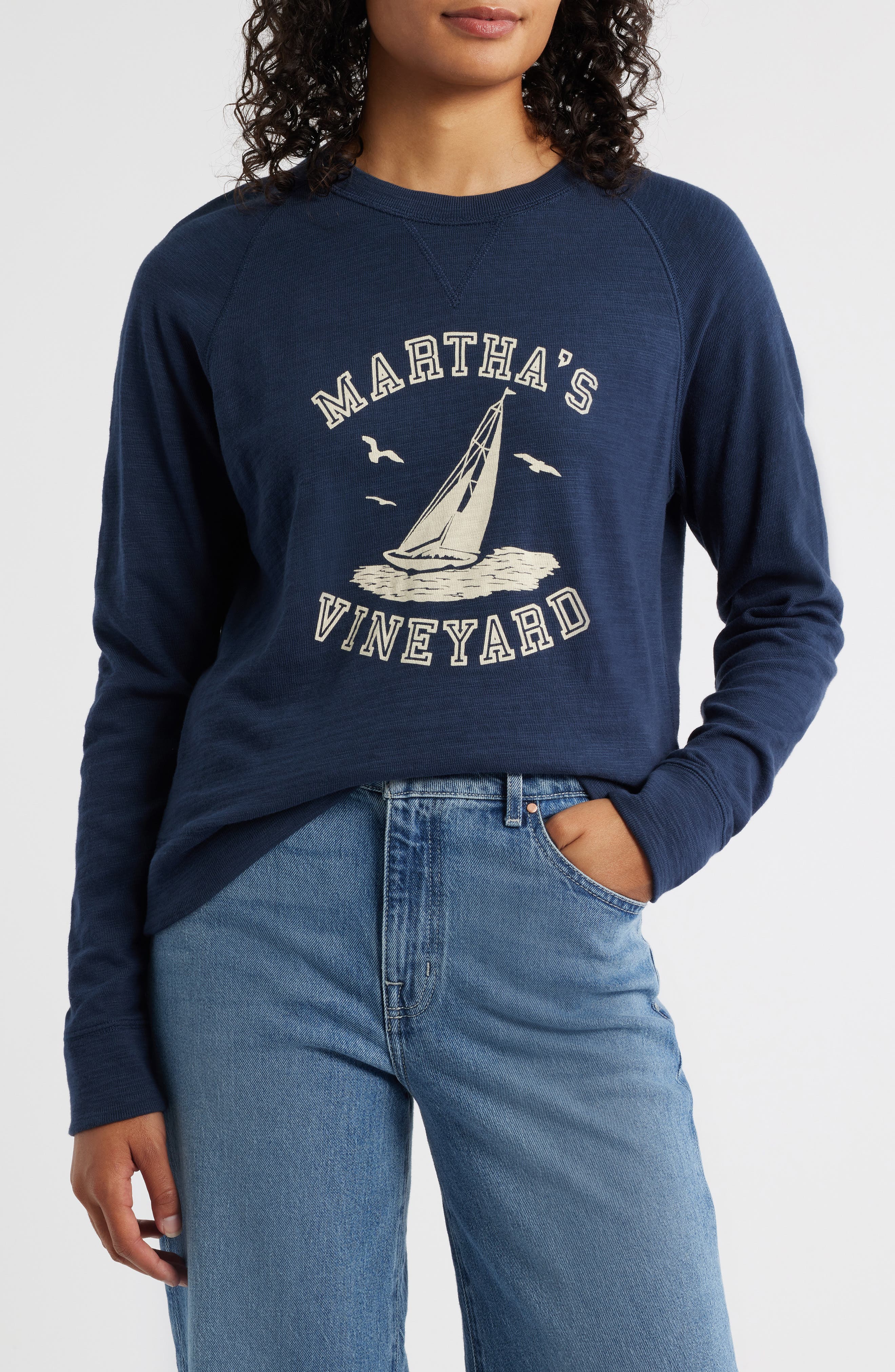 Martha's Vineyard Sunwashed Slubbed Organic Cotton Graphic Sweatshirt