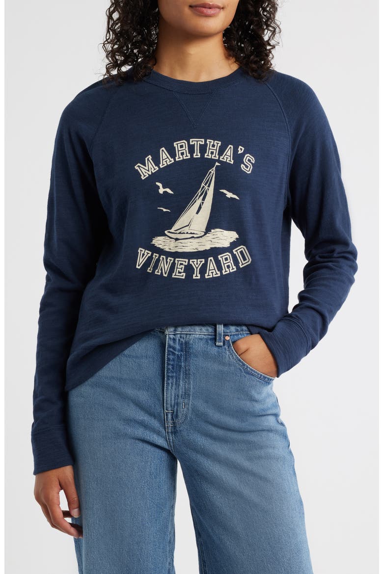Martha's Vineyard Sunwashed Slubbed Organic Cotton Graphic Sweatshirt, Main, color, NAVY BLAZER