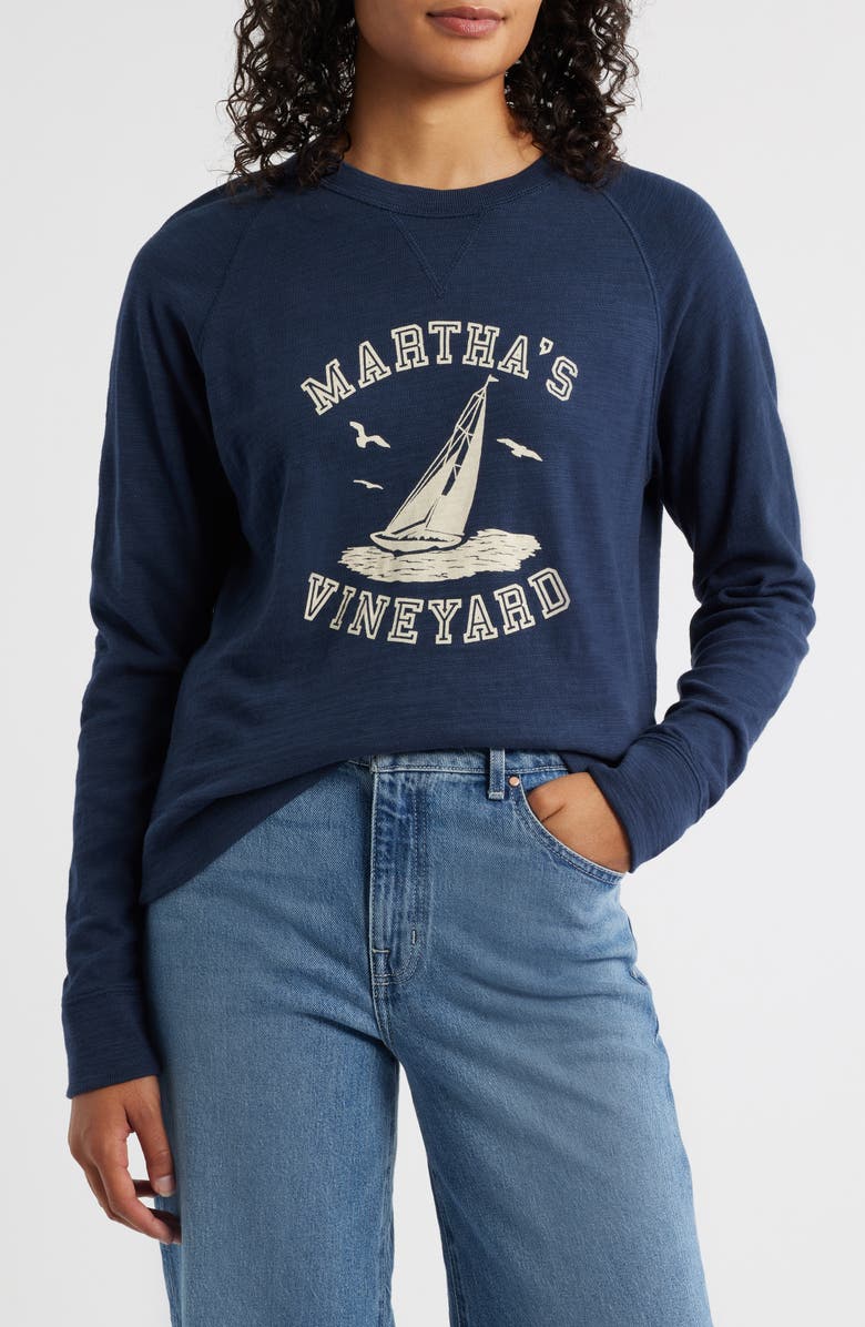 Faherty Martha's Vineyard Sunwashed Slubbed Organic Cotton Graphic Sweatshirt, Main, color,