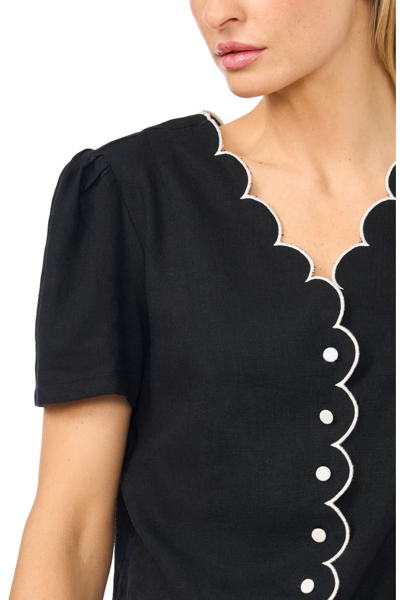 Scallop Detail Button-Up Shirt, Alternate, color, RICH BLACK