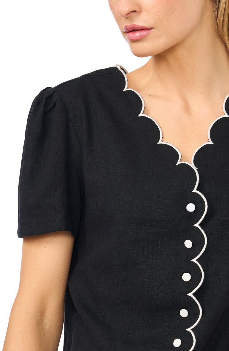 CeCe Scallop Detail Button-Up Shirt, Alternate, color, Rich Black