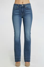 bebe Rhinestone Embellished Straight Leg Jeans