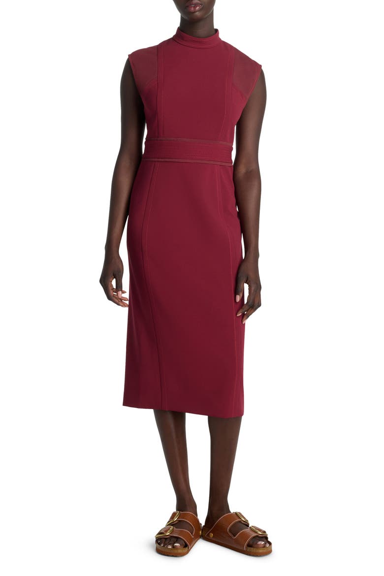 Cap Sleeve Stretch Cady Sheath Dress, Main, color, RASPBERRY