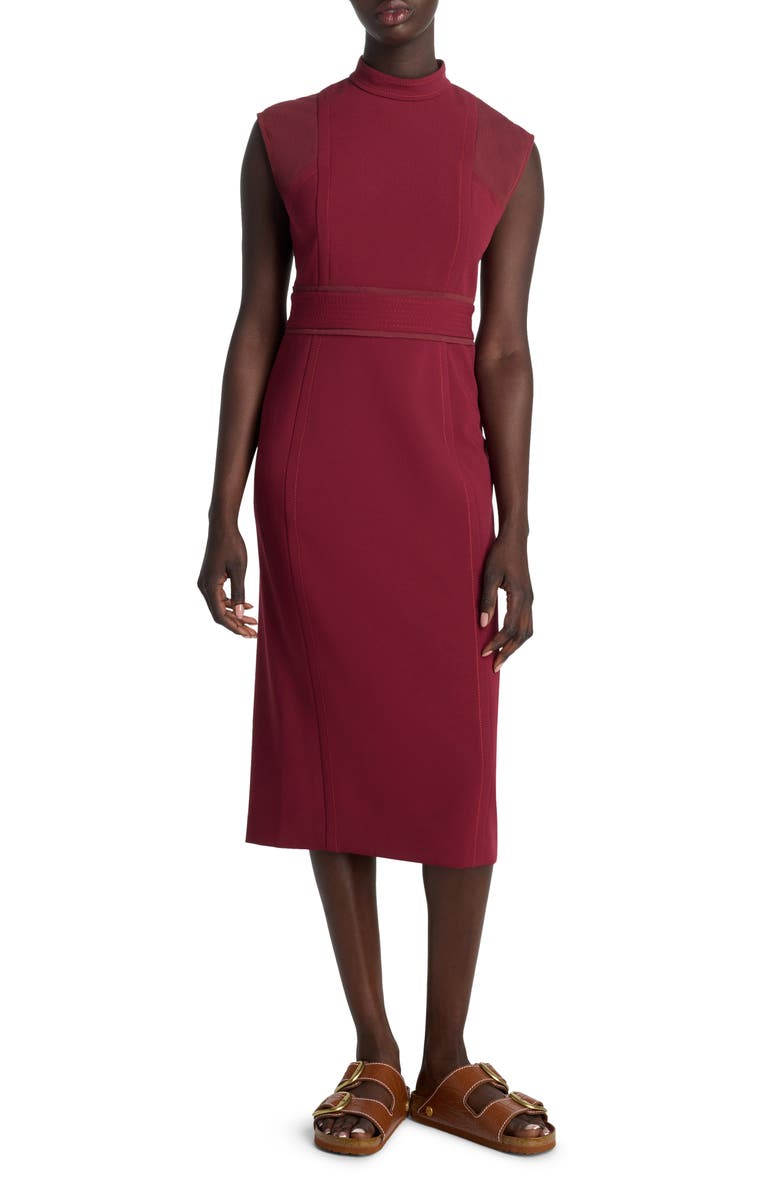 ST. JOHN Cap Sleeve Stretch Cady Sheath Dress, Main, color, Raspberry