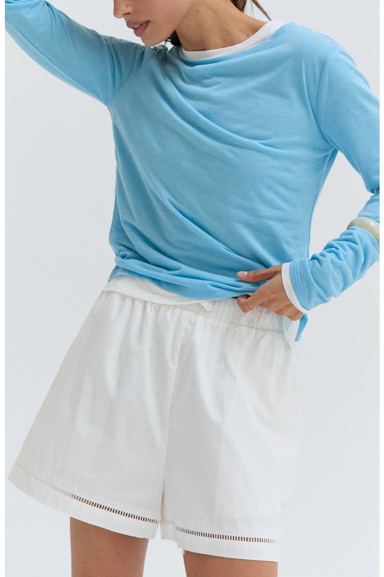 Poplin Lattice Trim Shorts, Alternate, color, White