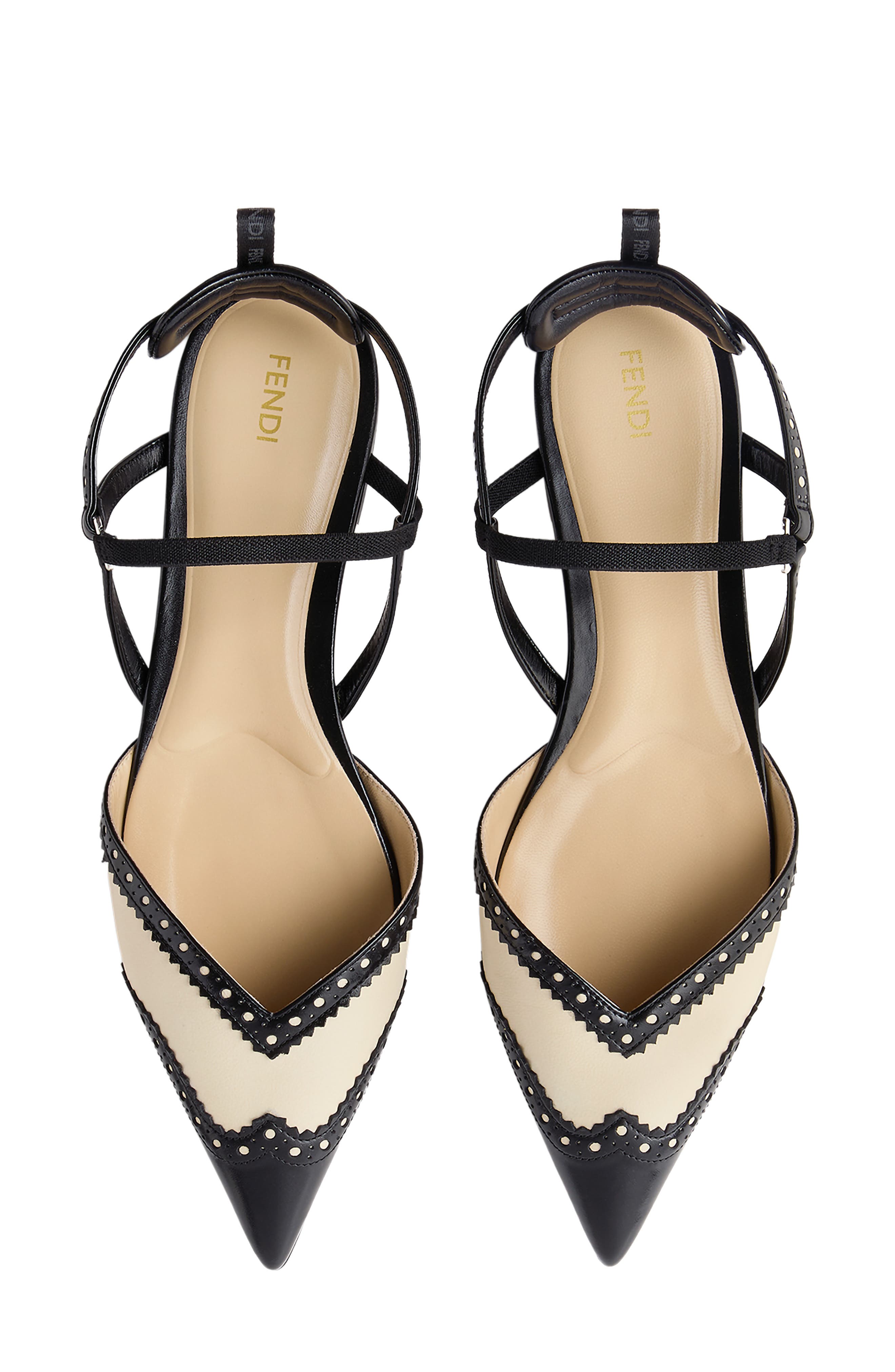 Brogue Colibrí Pointed Toe Flat, Alternate, color, F0CPX NERO/ PERGAMENA