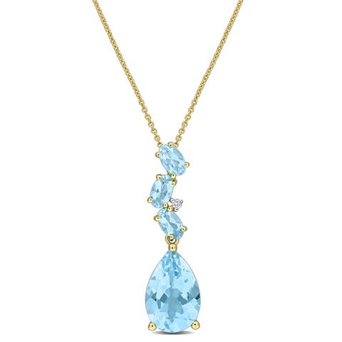 Gemstone & Diamond Drop Necklace 10K