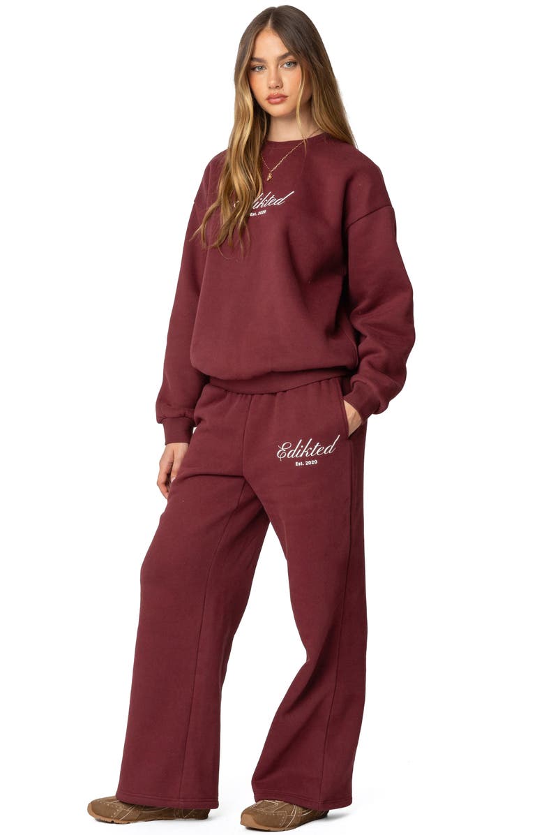 EDIKTED Get Edikted Relaxed Fit Sweatpants, Alternate, color, Burgundy