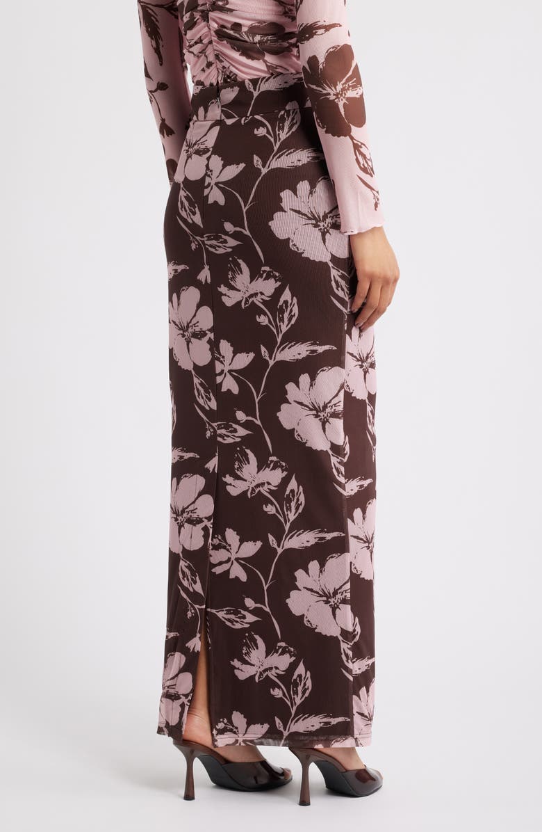 Petal & Pup Navida Ruched Mesh Midi Skirt, Alternate, color, Pink Brown Floral