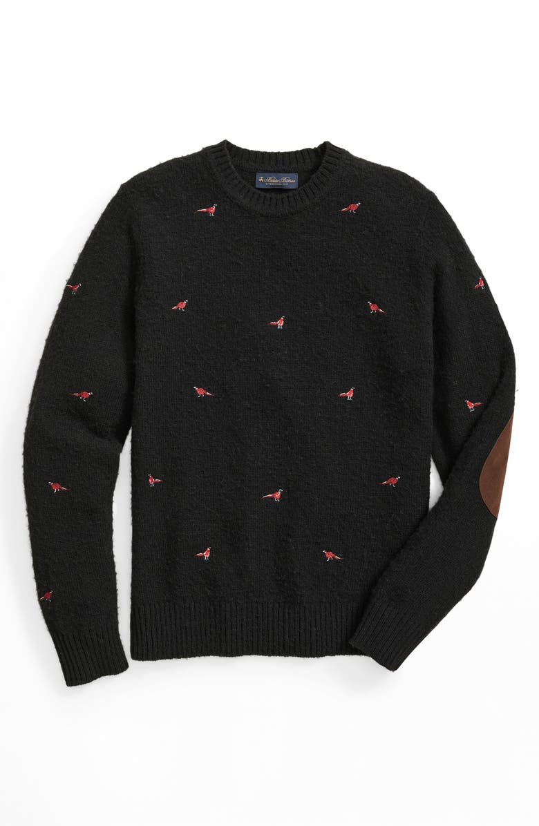 Brooks Brothers Pheasant Embroidery Wool Sweater, Main, color, Black