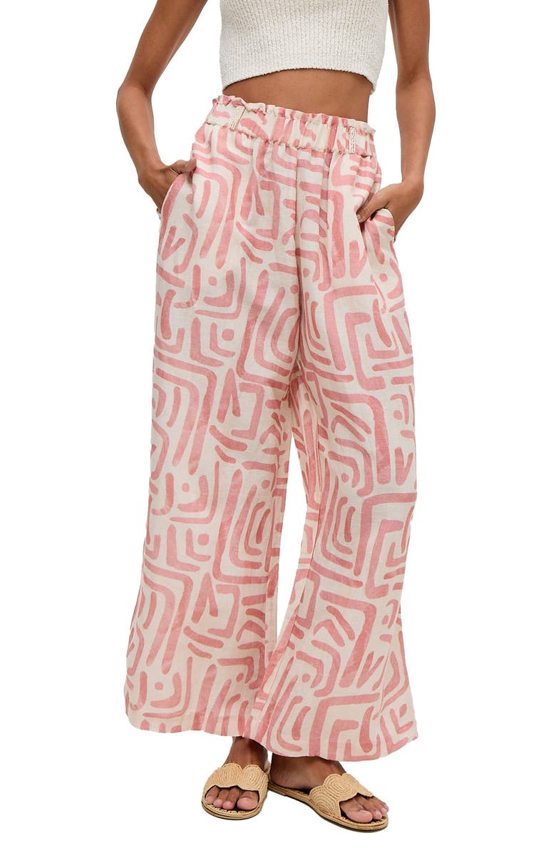 Raffya Pop Front Tie Warhol Print Pants, Alternate, color, Pink