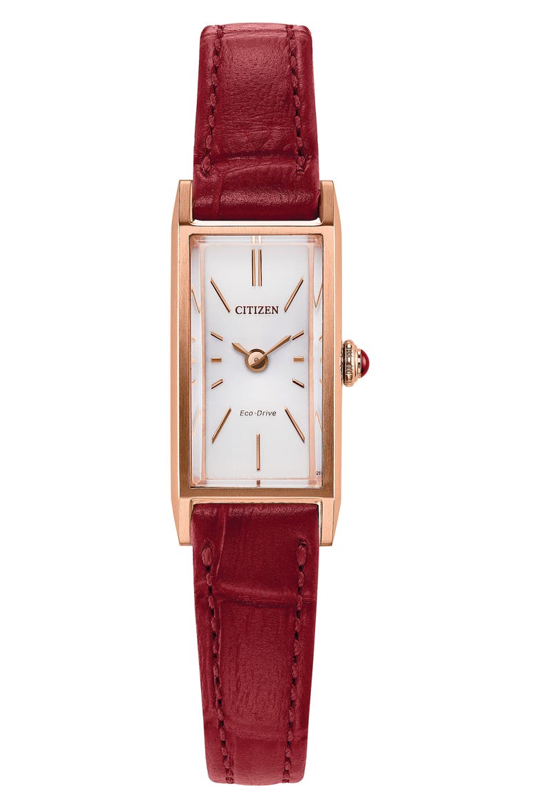 Fio Tank Red Leather Strap Watch, 14.3mm x 30.7mm, Main, color, WHITE/ RED