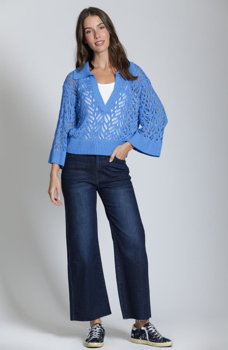 APNY Leafy Open Knit Polo Sweater, Alternate, color, Cobalt Blue