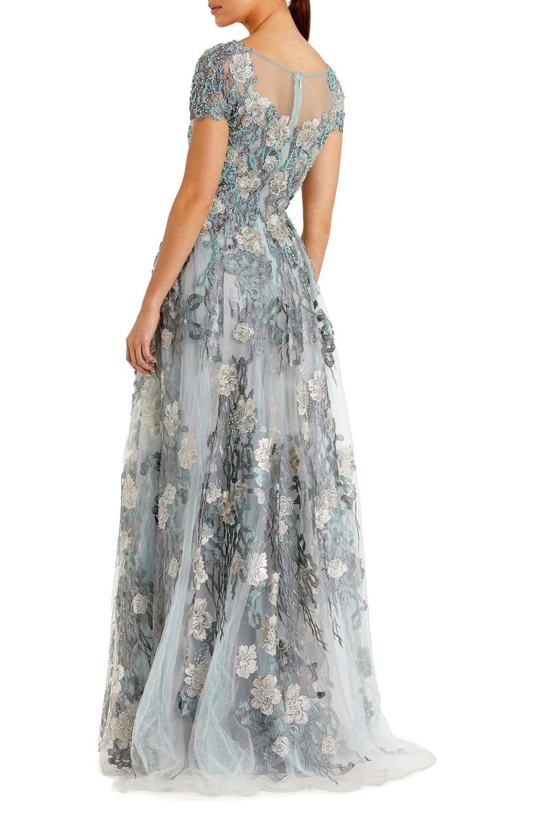 Mac Duggal Embroidered Mesh Dress with Illusion Neckline, Alternate, color, Seamist