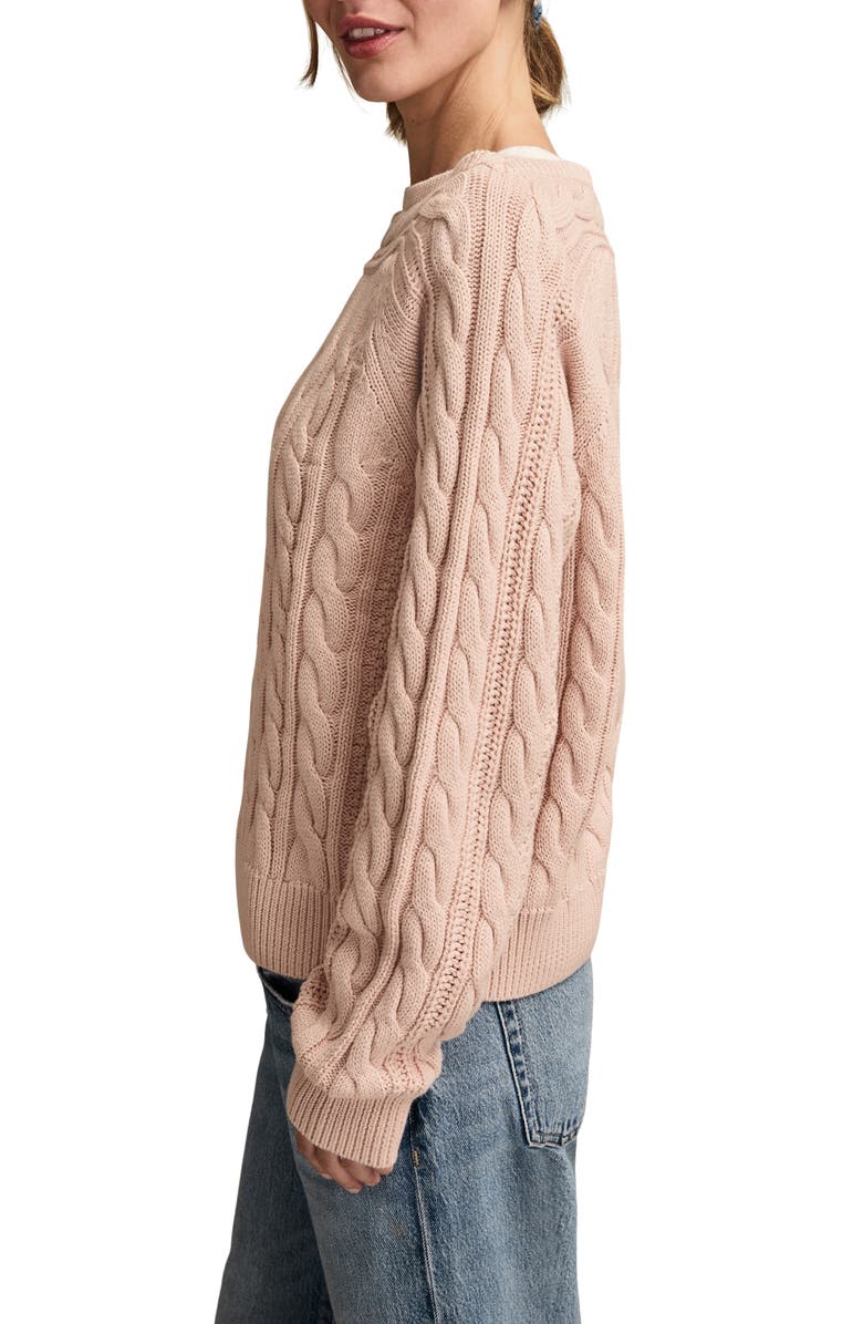 Lucky Brand Cable Stitch Boat Neck Cotton Sweater, Alternate, color, Rose Smoke