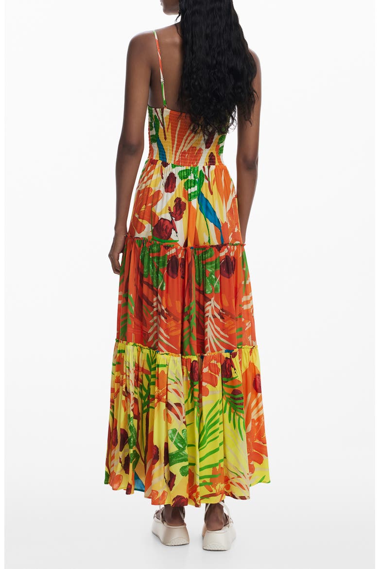 Smocked Bodice Tiered Maxi Cover-Up Sundress, Alternate, color, ORANGE MULTI
