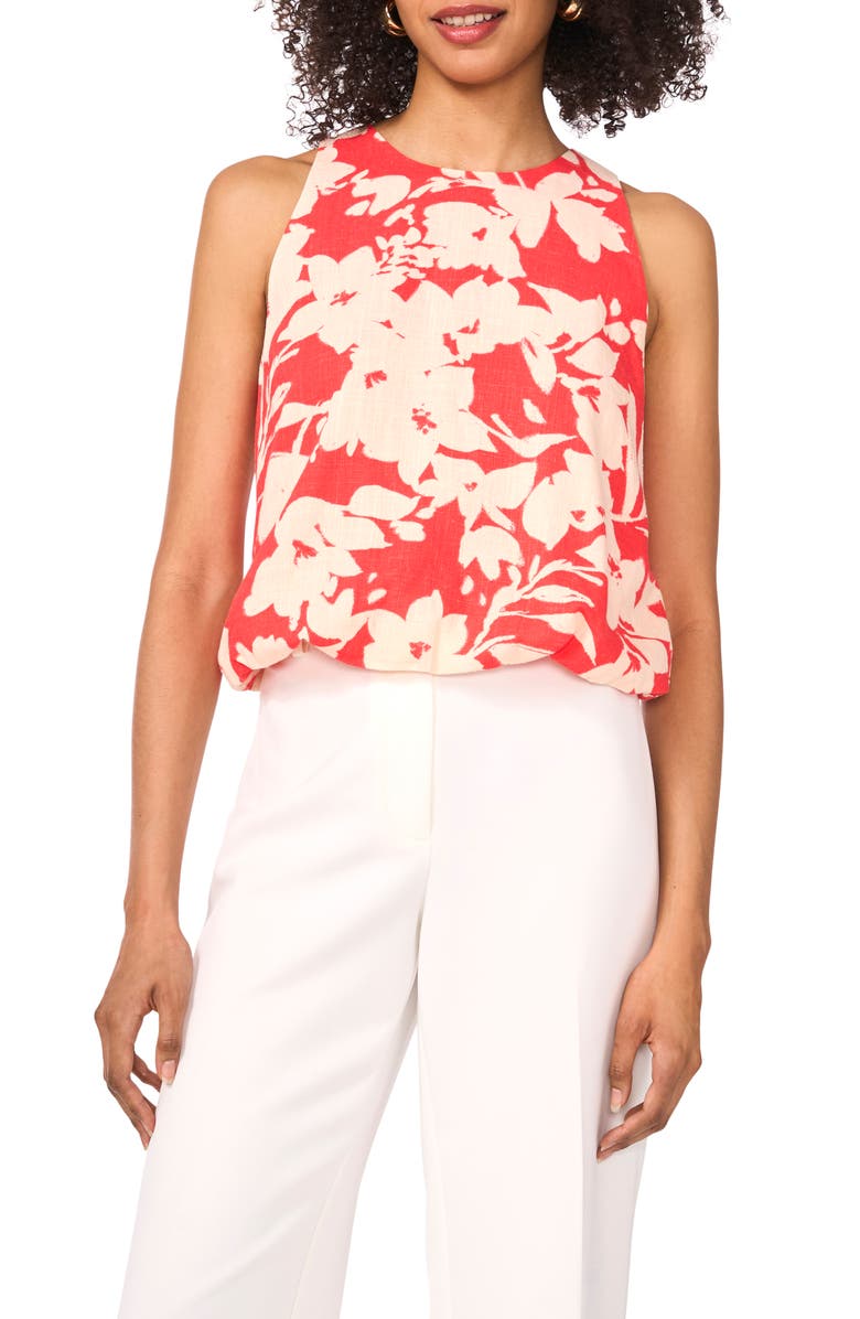 Vince Camuto Floral Bubble Hem Tank, Main, color, Cayenne