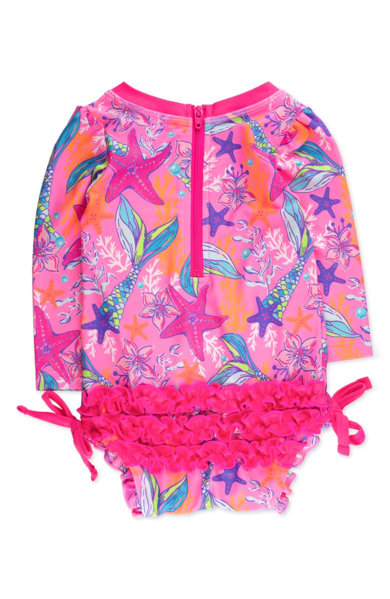 RuffleButts Kids' Mermaid Long Sleeve One-Piece Rashguard Swimsuit, Alternate, color, Pink