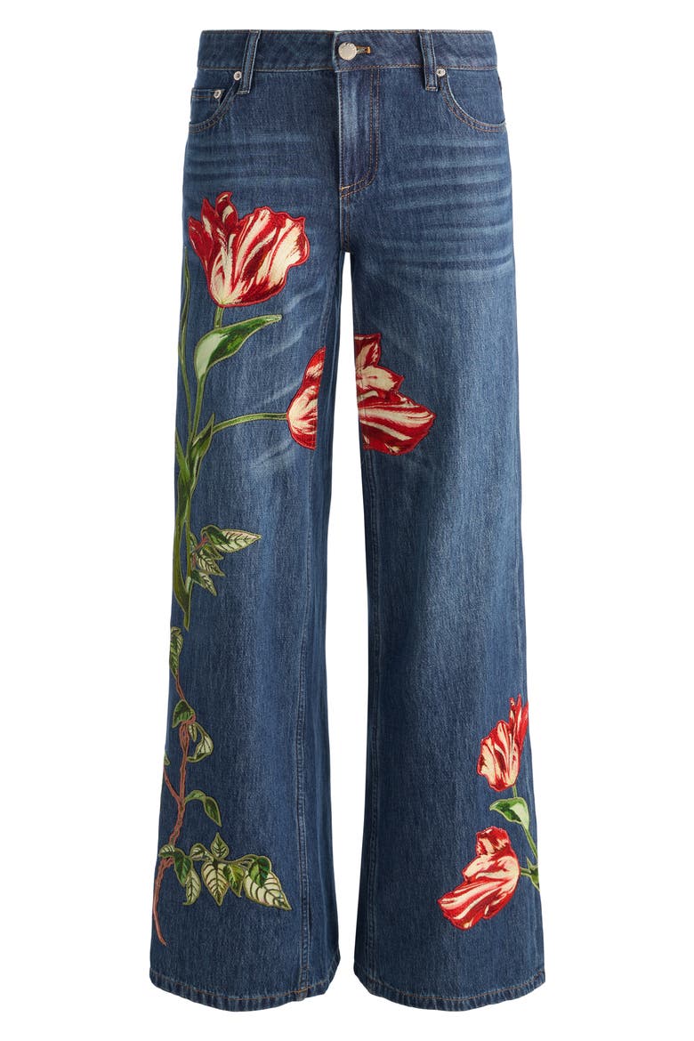 Amazing Low Rise Baggy Wide Leg Embroidered Jeans, Alternate, color, FREYJA BLUE/ SOFT TULIP