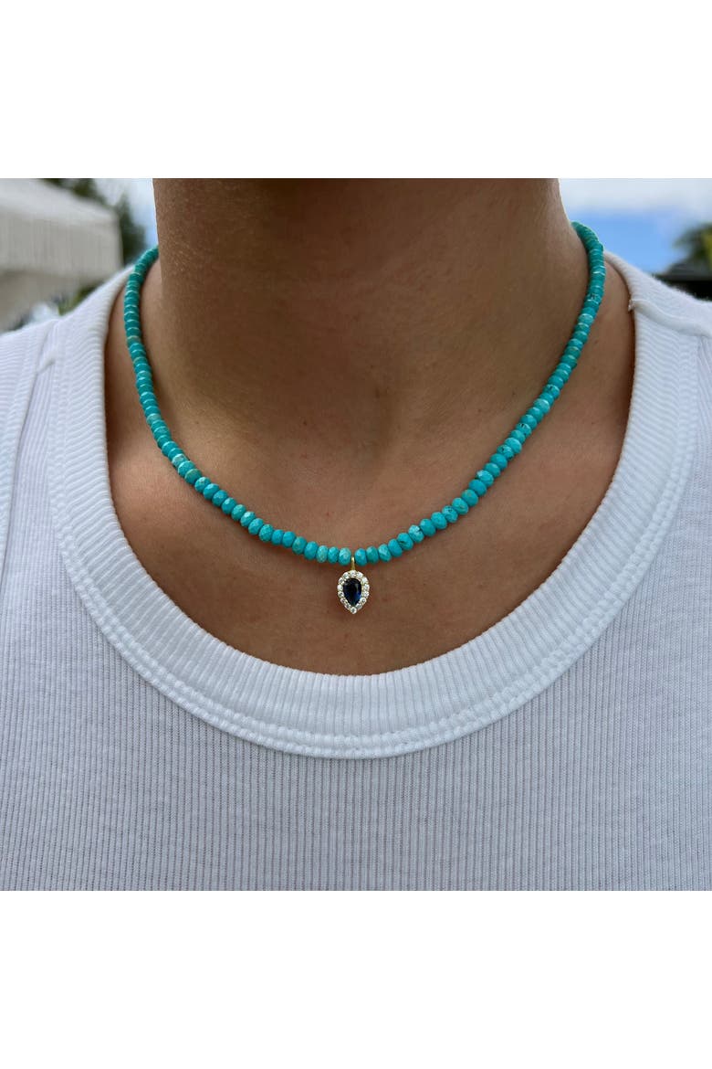 Turquoise beaded sapphire drop necklace, Alternate, color, turquoise