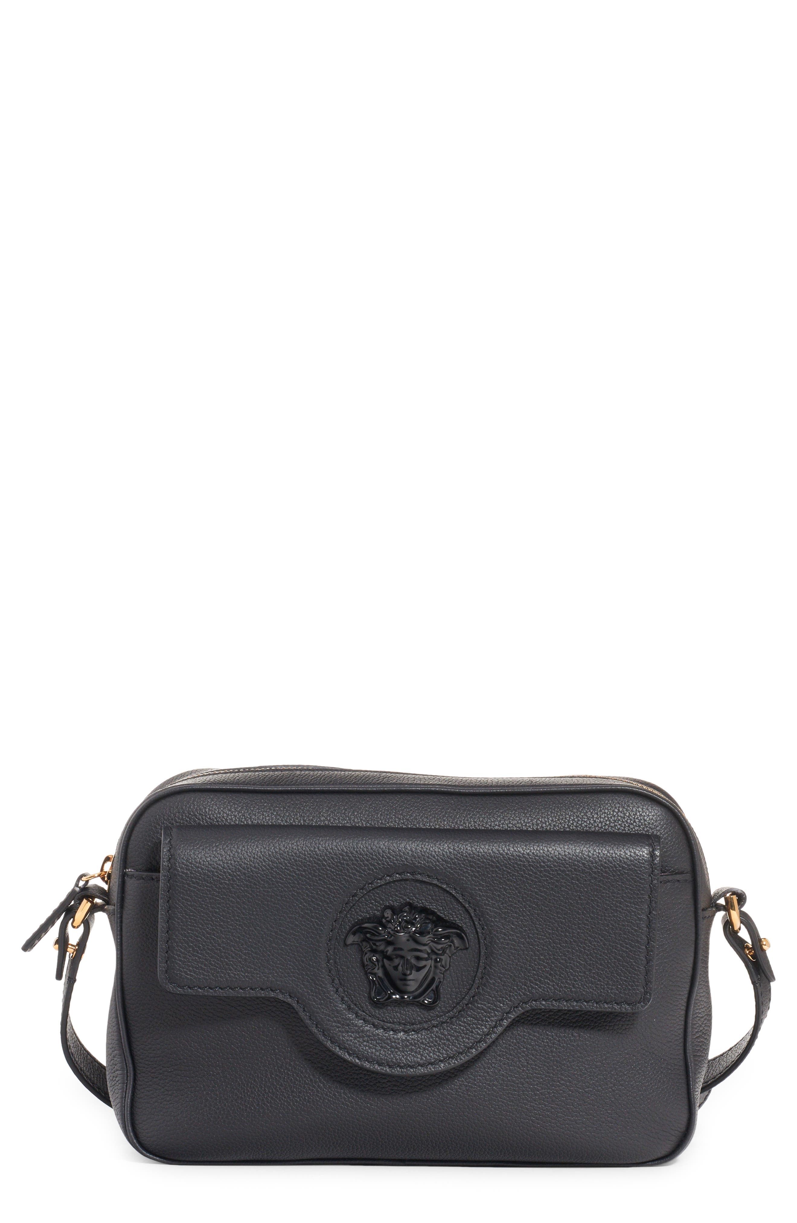 Versace Medusa Leather Crossbody Camera Bag, Main, color, 