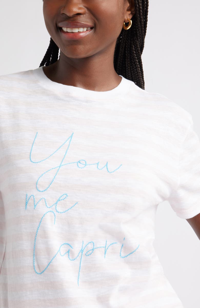 Caslon<sup>®</sup> Stripe Embroidered Script Cotton Graphic T-Shirt, Alternate, color, Pink- White Capri