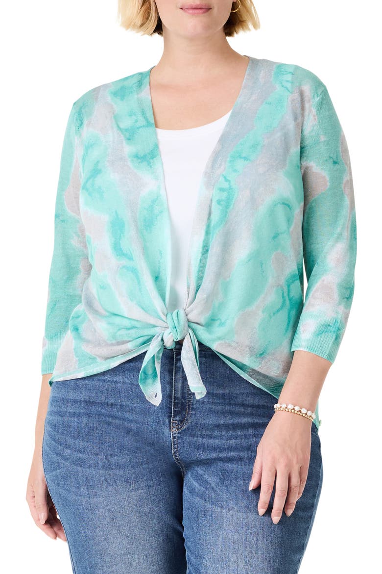 Watercolor Waves Cardigan, Alternate, color, AQUA MULTI