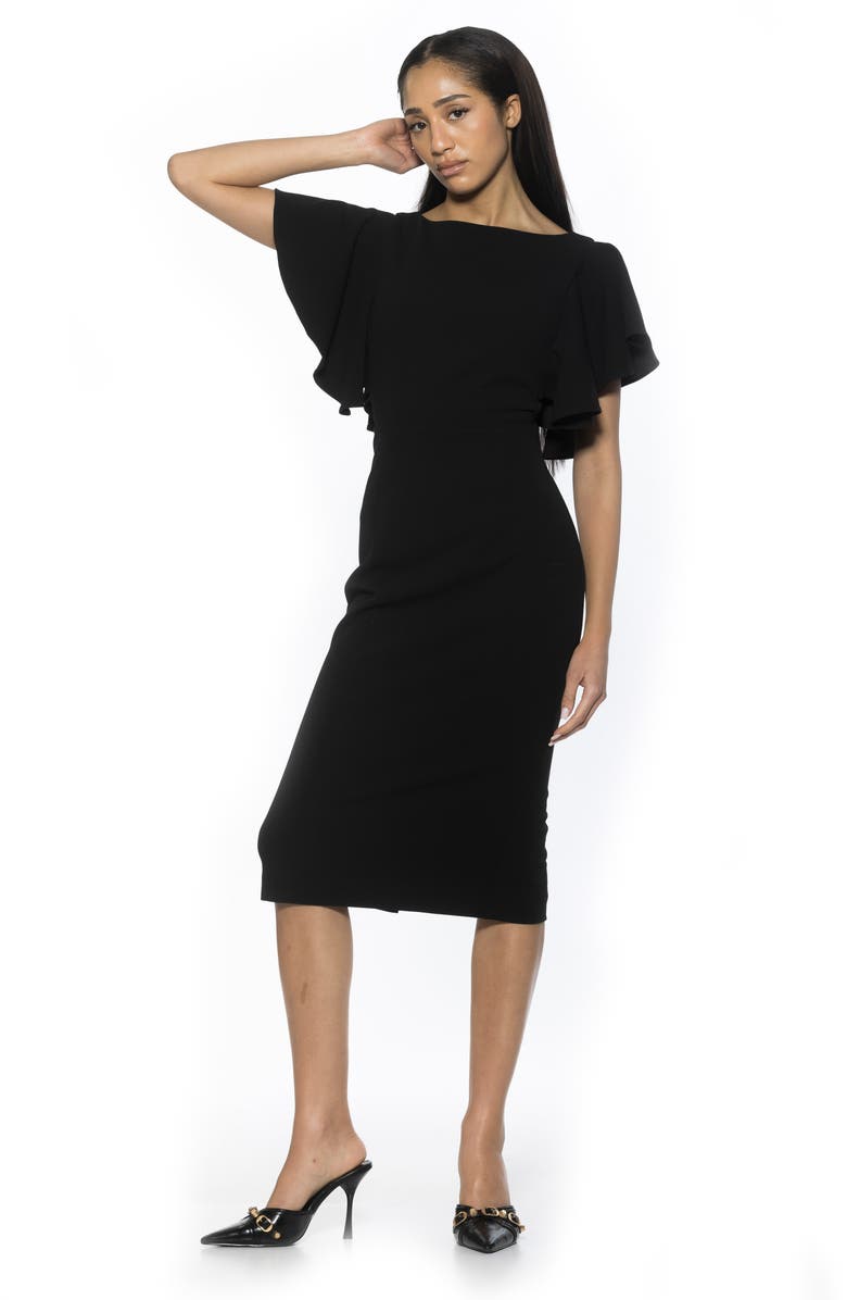 Alexia Admor Sherri Boatneck Ruffle Sleeve Midi Dress, Alternate, color, Black