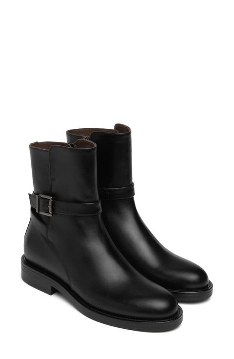 Buckle Leather Bootie