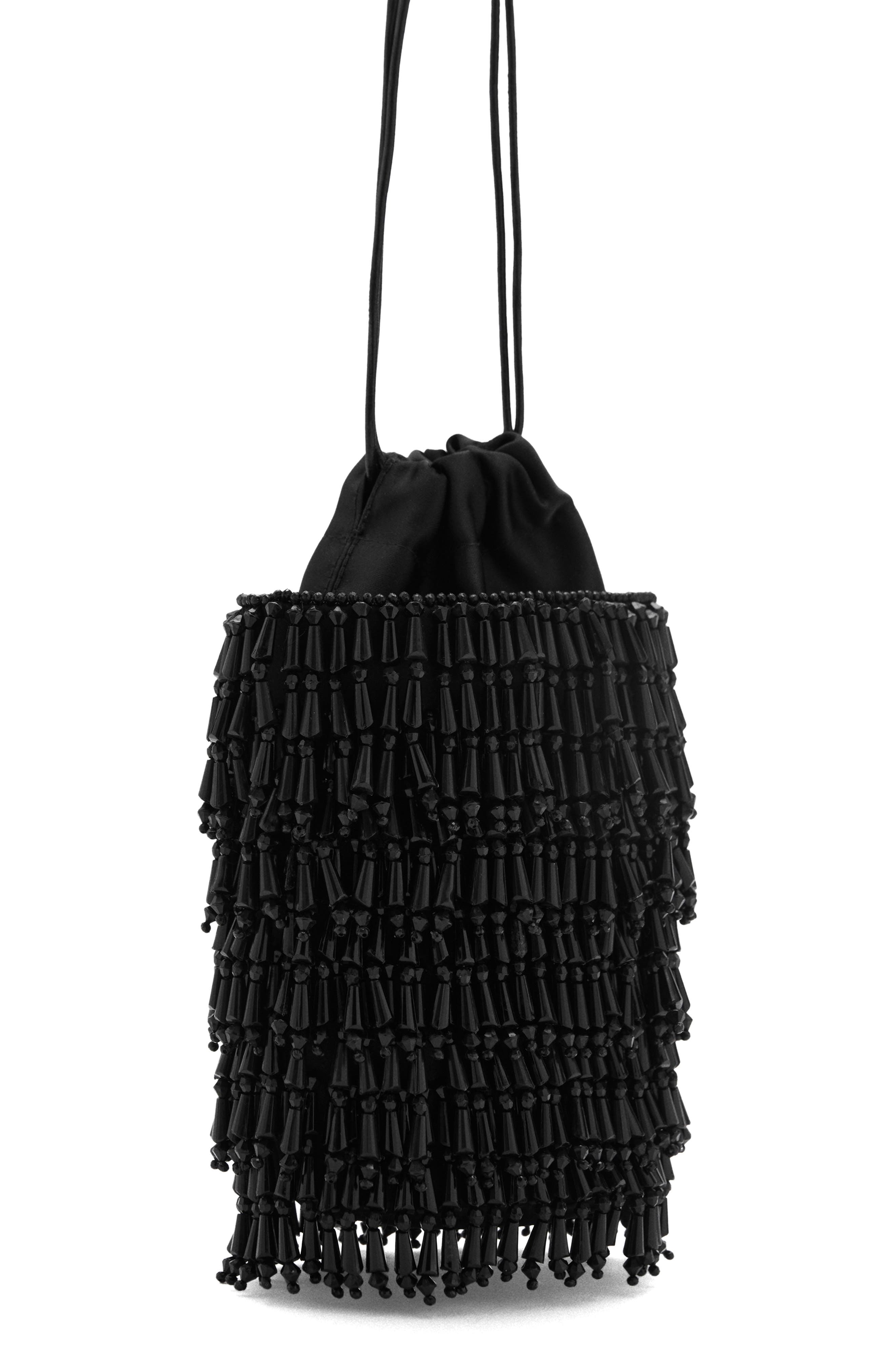 MANGO Beaded Drawstring Bucket Bag, Alternate, color, 