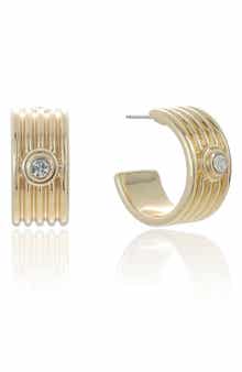 Ettika Medium Ribbed Cubic Zirconia Huggie Hoop Earrings
