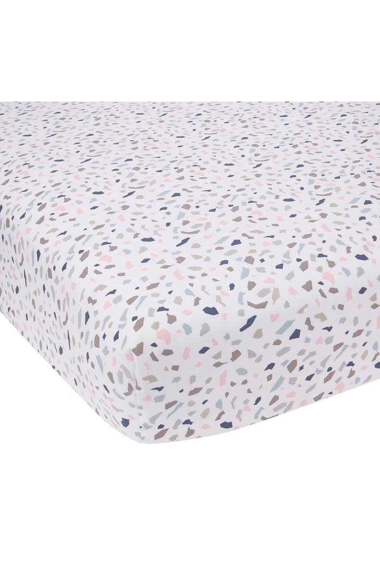 Lambs & Ivy Signature Terrazzo Abstract Organic Cotton Fitted Crib Sheet, Main, color, White