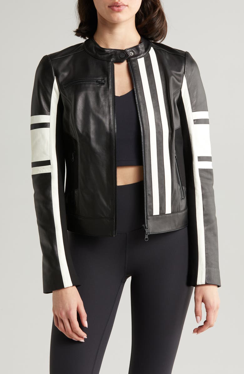 Blanc Noir Claudine Leather Racer Jacket, Main, color,