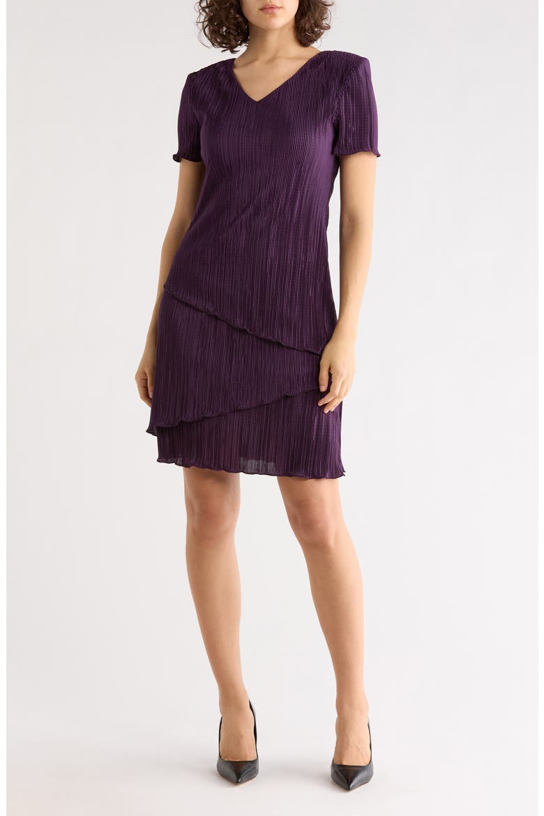 Plissé Tiered Dress, Main, color, AUBERGINE