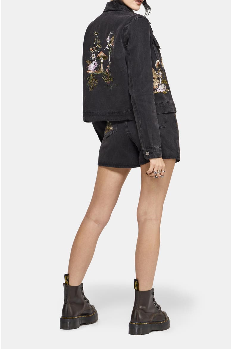 Faela Fairy Embroidered Denim Jacket, Alternate, color, Black