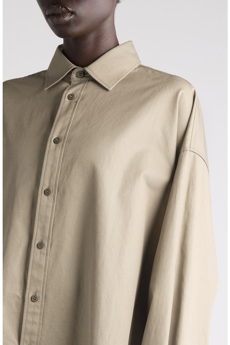 Lace-Up Detail Oversize Cotton Gabardine Button-Up Shirt, Alternate, color, 9506 SAND BEIGE