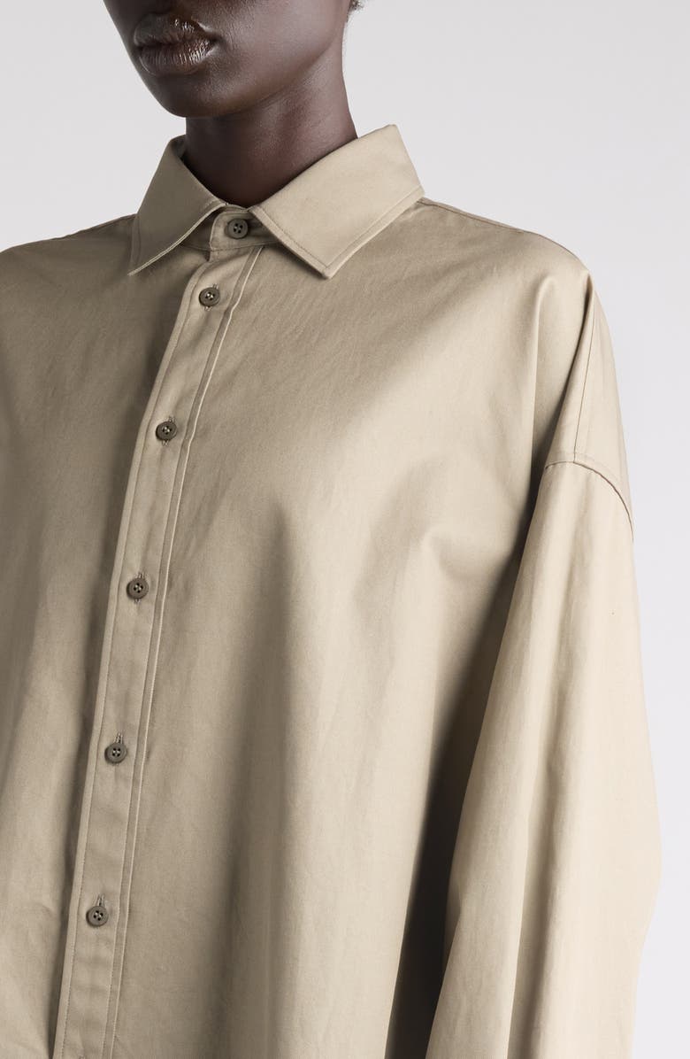 Balenciaga Lace-Up Detail Oversize Cotton Gabardine Button-Up Shirt, Alternate, color, 9506 Sand Beige