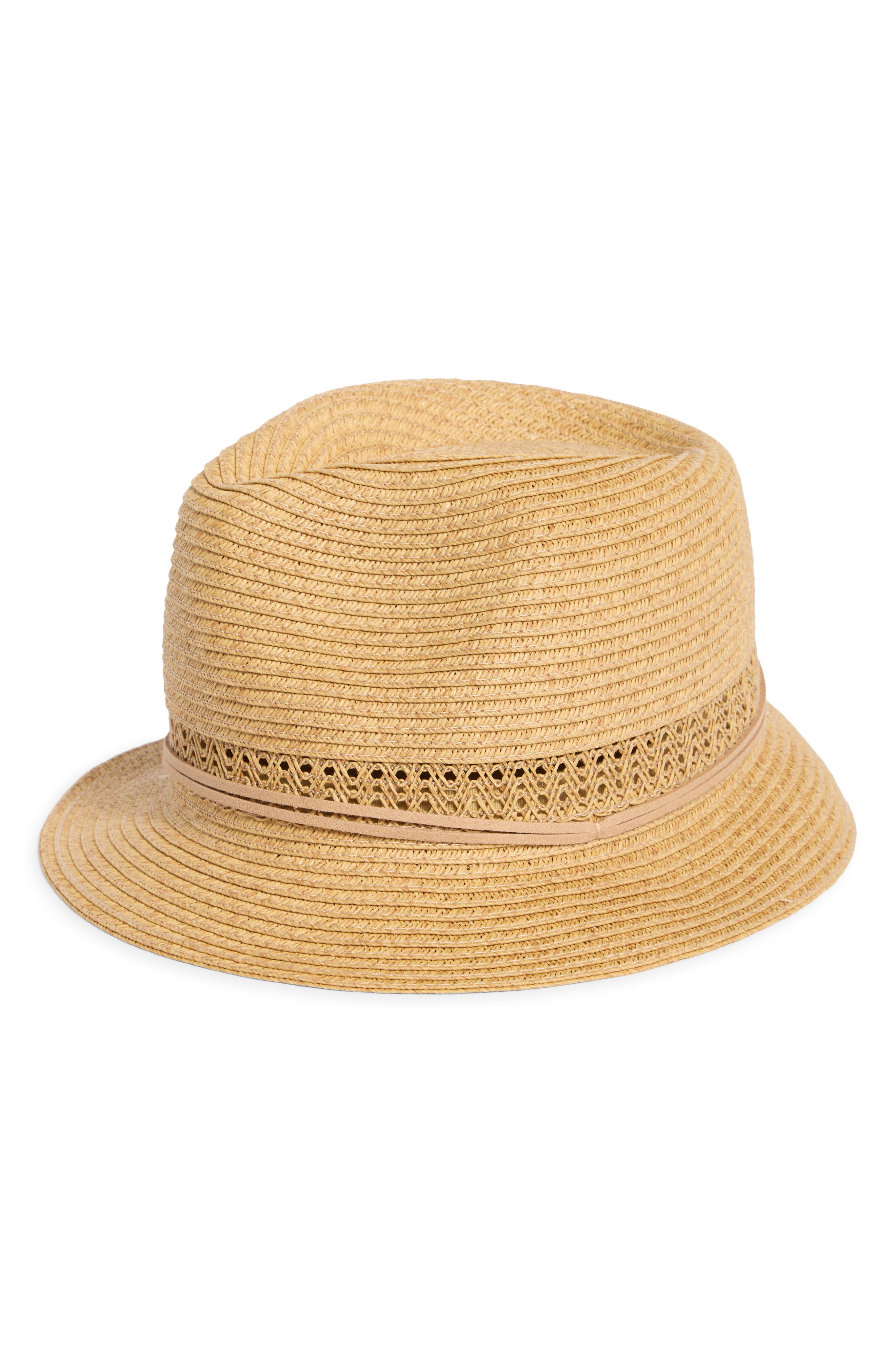 Nine West Lace Inset Straw Fedora