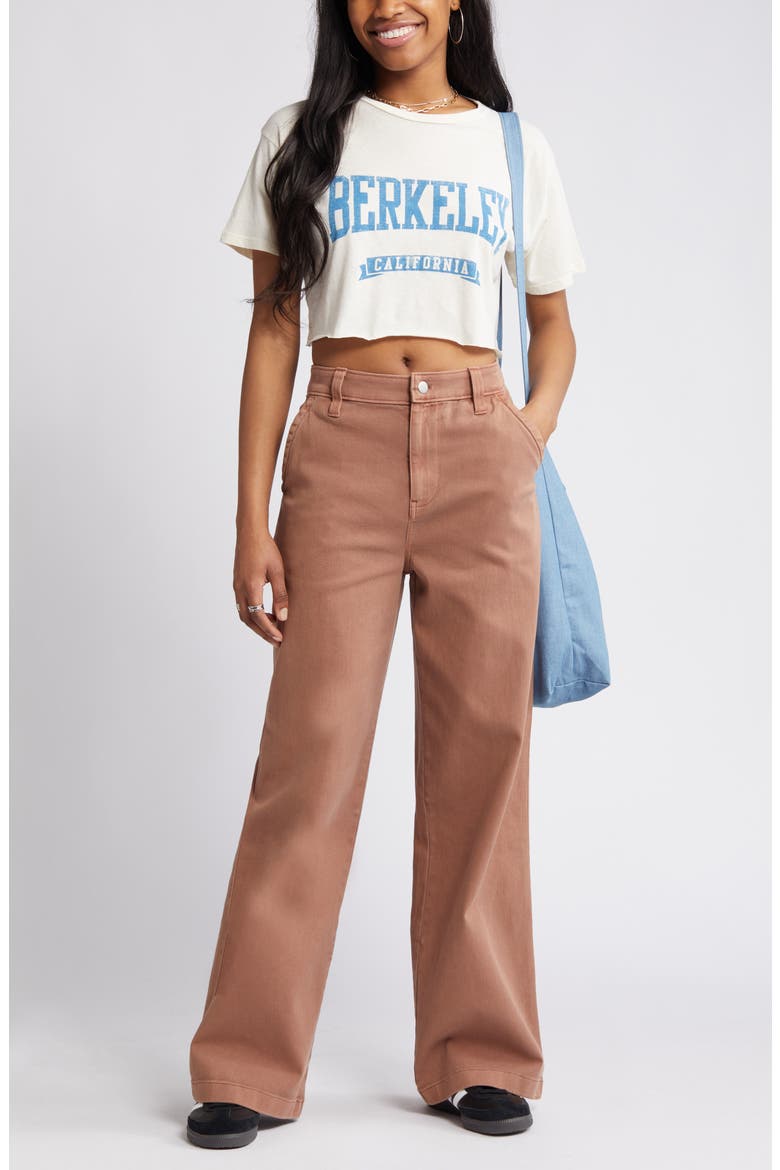 High Waist Wide Leg Twill Pants, Alternate, color, BROWN TOPAZ
