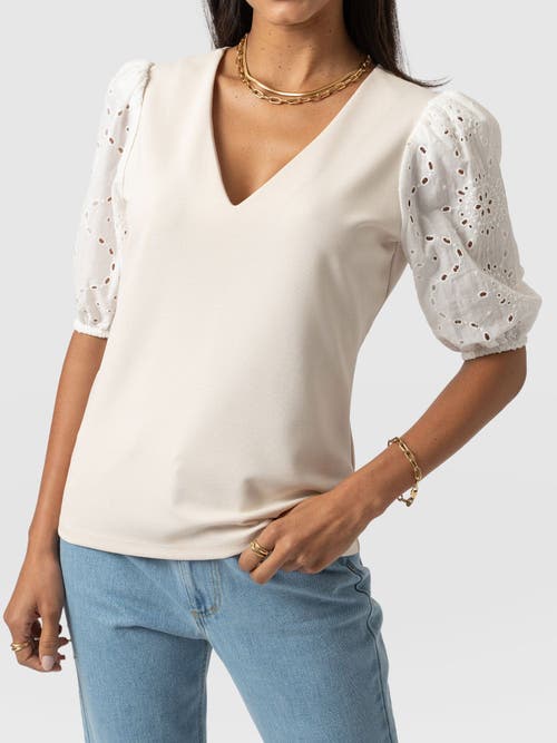 Saint + Sofia Tori Puff Sleeve Top In Beige