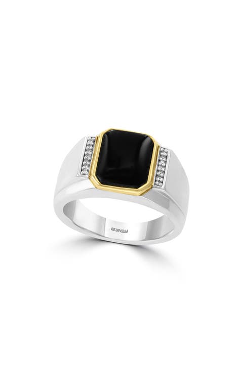 Men's Two-Tone Onyx & Diamond Ring