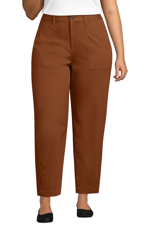 Plus Size Chino High Rise Barrel Leg Utility Ankle Pants