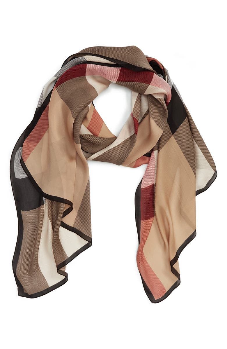 Burberry 'Ultra Mega Check' Washed Mulberry Silk Scarf, Alternate, color,