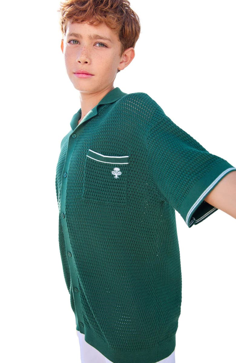 NEXT Kids' Open Stitch Cotton Graphic Polo Sweater, Alternate, color, Green
