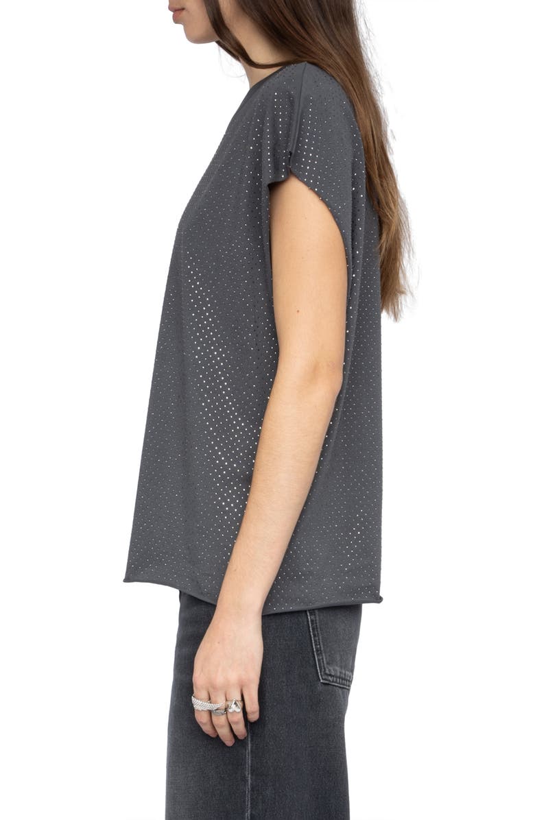 Zadig & Voltaire Cloe Strass Crystal Embellished Dolman Sleeve Top, Alternate, color, Medium Grey