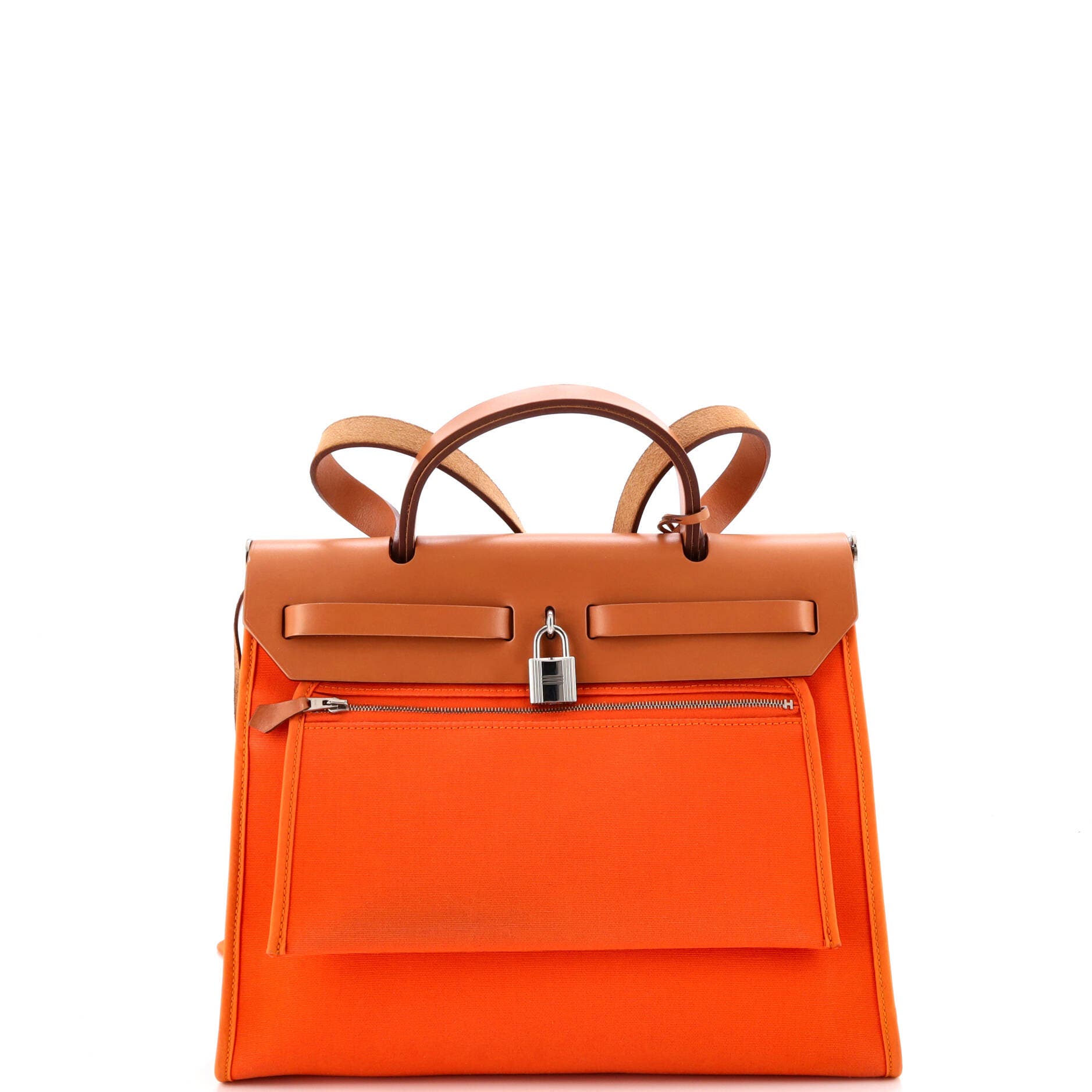 Pre-Owned Hermes Herbag Zip Leather and Toile 31, Alternate, color, Feu