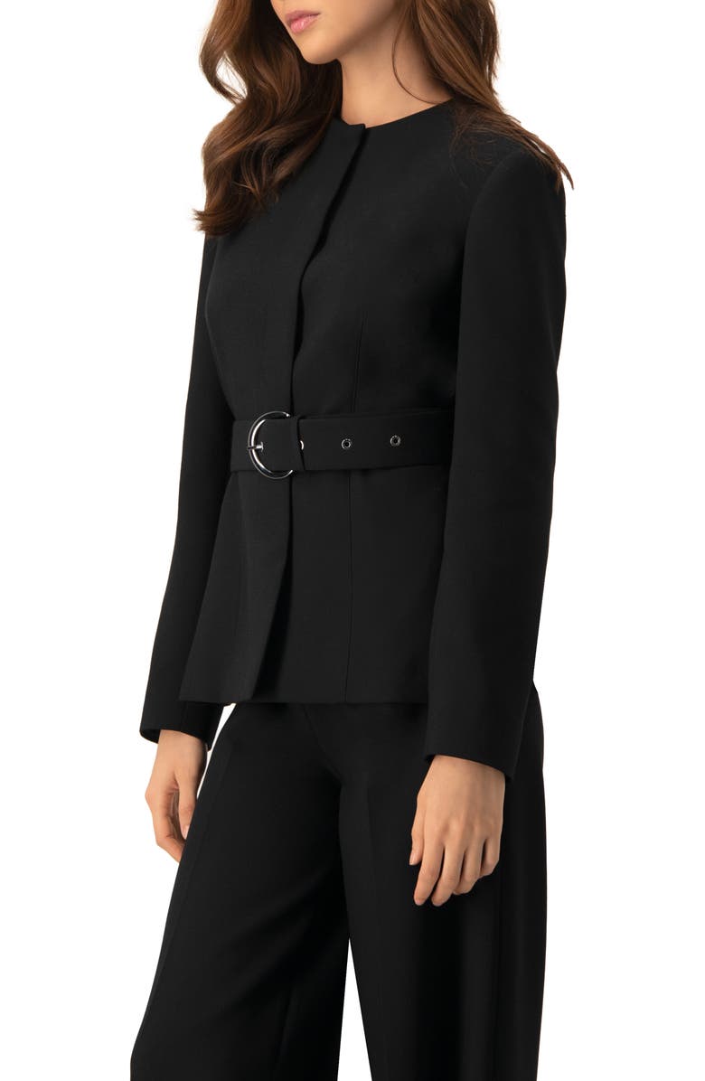 IVONNE Structured Belted Jacket in Black, Alternate, color, 