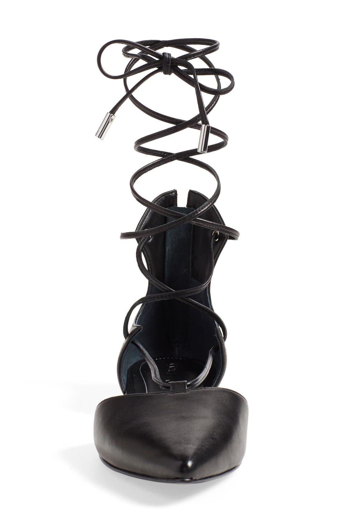 'Sage' Pointy Toe Ghillie Flat, Alternate, color, BLACK LEATHER
