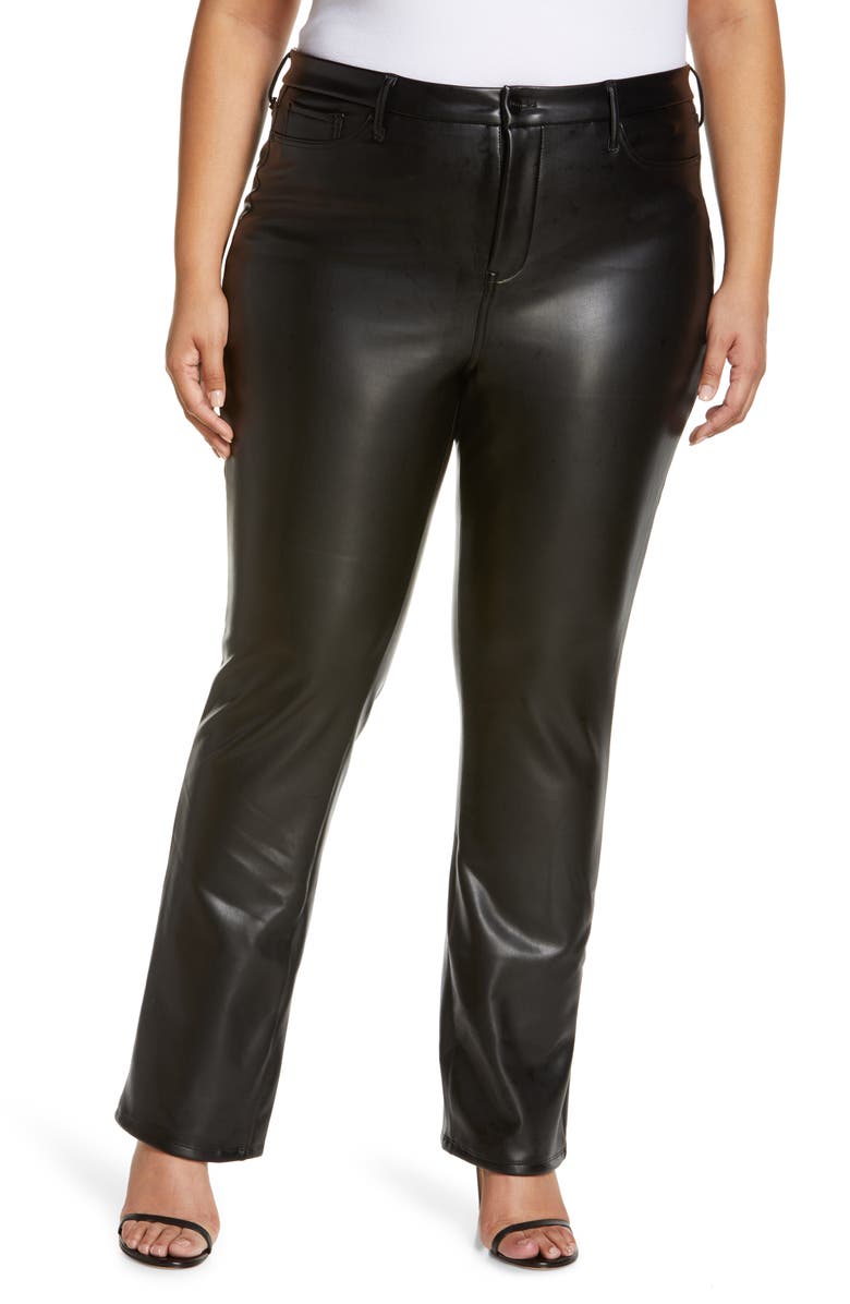 NYDJ Sculpt Her Marilyn Faux Leather Straight Leg Pants, Main, color, Black
