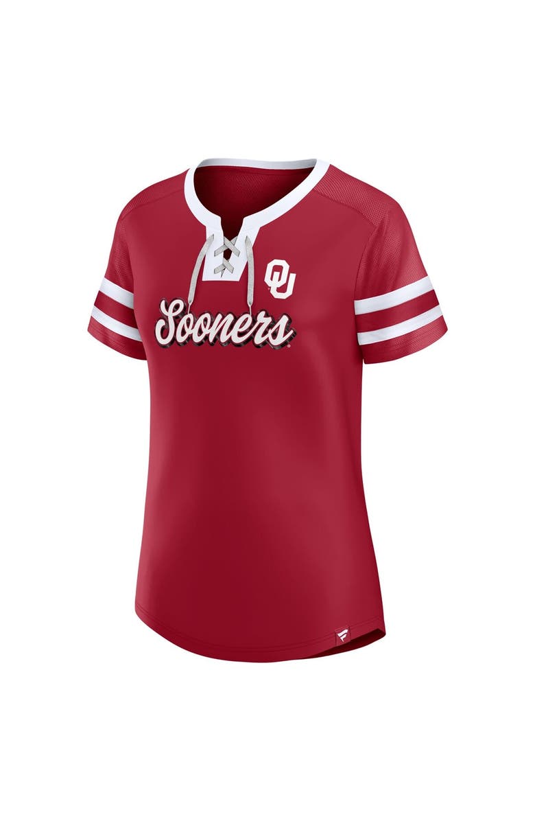 FANATICS Women's Fanatics Crimson Oklahoma Sooners Iconic Athena Lace-Up T-Shirt, Alternate, color, Crimson